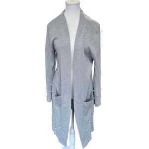 BLVD Grey Long Sleeve Long Length Cardigan With Pearl Accents Size M/L